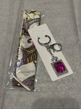 Crystal Pink Gem Keychain with Decorative Scarf - Women's Accessory